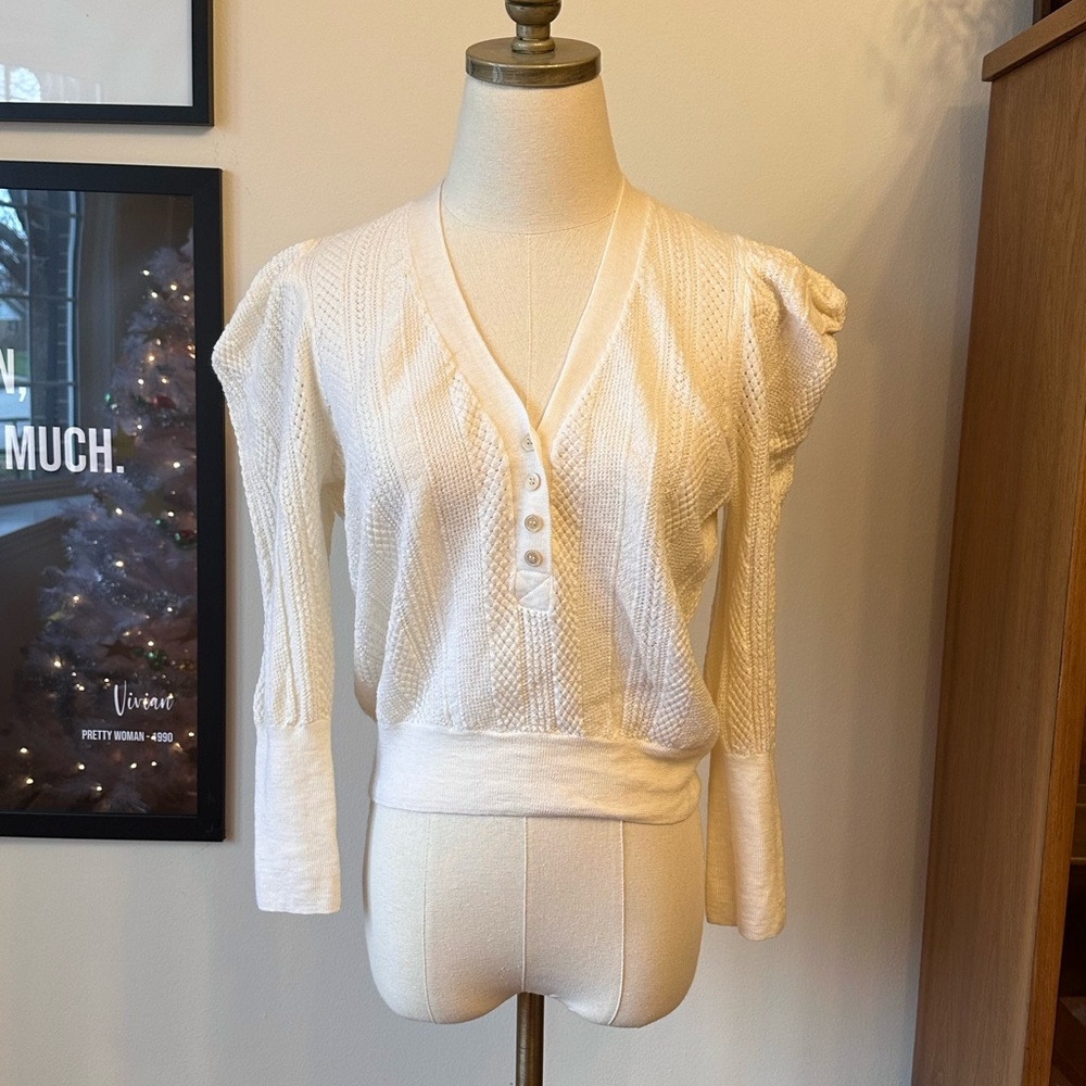 Veronica Beard Puff Sleeve Sweater Women’s Medium Ivory Merino Wool